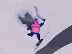 Na foto: Acrobacia fracassada, personagem do jogador caído na neve, fotografado usando o modo de foto do jogo (Fonte: Captura de tela do Studio Gauntlet's Sno: Ultimate Freeriding)