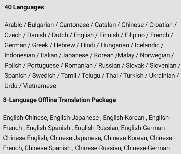 O Timekettle W4 tem a capacidade de traduzir entre 40 idiomas e 93 sotaques enquanto estiver on-line e 14 pares de idiomas enquanto estiver off-line. (Fonte da imagem: Timekettle)