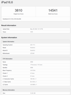 Apple Desempenho da CPU M4 no Geekbench (imagem via Geekbench)