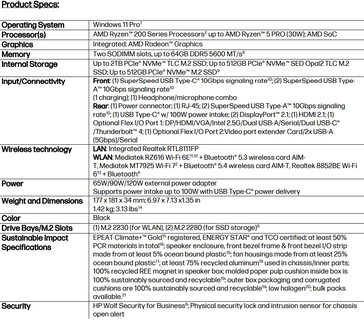 Especificações completas do mini PC (Fonte da imagem: HP)