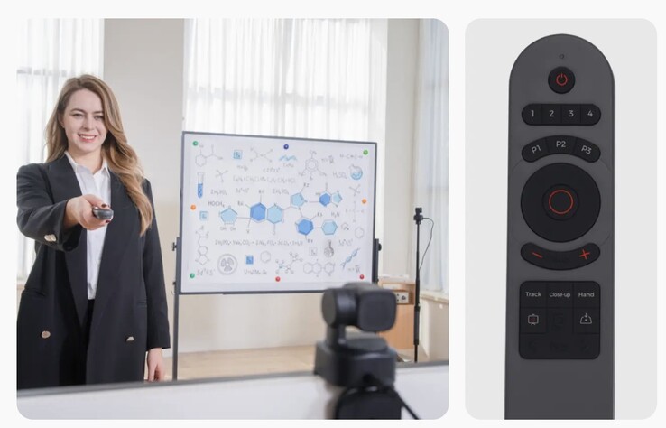 A webcam Obsbot Tiny SE vem com suporte para controle remoto. (Fonte da imagem: Obsbot)