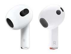 Esquerda: Apple AirPods (3ª geração) | Direita: Samsung Galaxy Buds 3 (Fonte da imagem: Apple, Samsung)