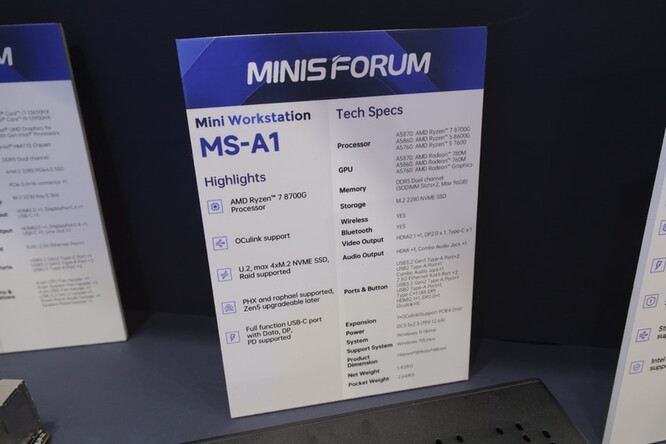 O MS-A1 tem especificações impressionantes, com destaque para a inclusão de uma porta OCuLink e até 96 GB de memória. (Fonte: PC Watch)