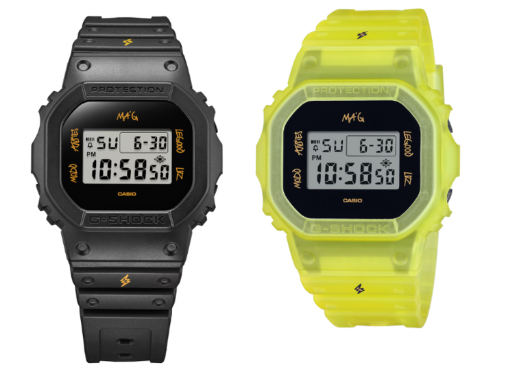 O relógio Casio G-Shock DWE-5600JB-1A9 vem com pulseiras e caixa pretas e amarelas. (Fonte da imagem: Casio)