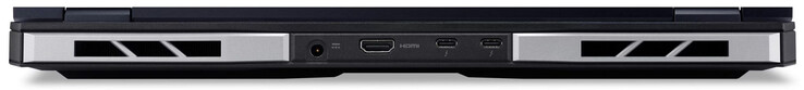 Parte traseira: porta de alimentação, HDMI 2.1, 2x Thunderbolt 4 (USB-C; Power Delivery, DisplayPort)