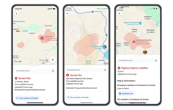 O Google está mostrando os limites dos incêndios florestais na Pesquisa e no Maps. (Fonte da imagem: Blog do Google)