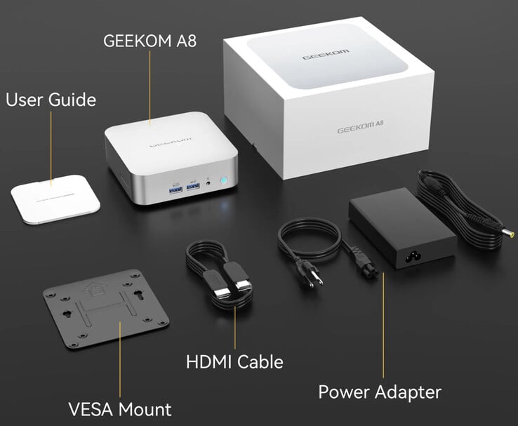 Escopo de entrega do Geekom A8 (Fonte: Geekom)