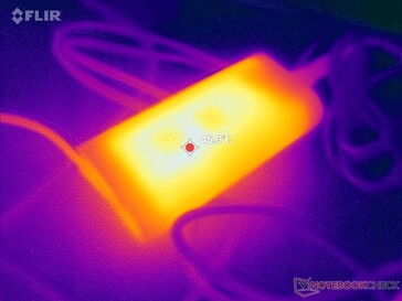 O adaptador CA pode atingir mais de 46 °C ao operar cargas exigentes