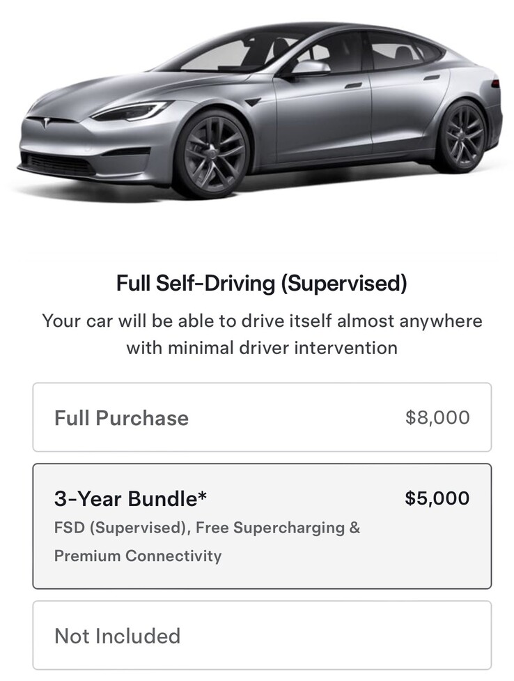 os clientes do Model S e X de 2024 receberão Full Self-Driving (FSD), Premium Connectivity e Supercharging ilimitado por 36 meses com o novo pacote Tesla de US$ 5.000. (Fonte da imagem: Tesla)