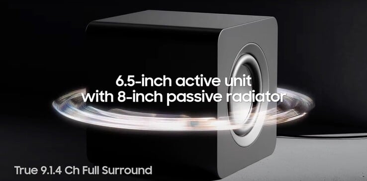 O subwoofer possui um driver de 6,5 polegadas com um radiador passivo de 8 polegadas. (Fonte da imagem: Samsung(