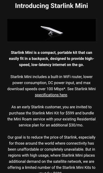 Convite para o teste Starlink Mini