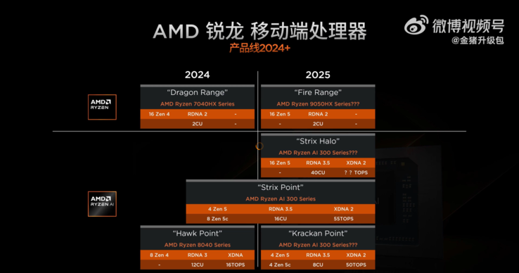 Especificações vazadas da APU Kraken Point e Strix Halo (Fonte da imagem: Golden Pig Upgrade no Weibo)