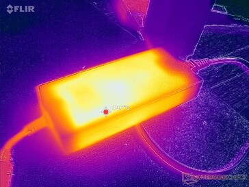 O adaptador CA atinge mais de 50 °C ao operar cargas exigentes