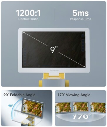 O Darwin MX Pro usa uma tela IPS sensível ao toque de 9 polegadas com uma resolução de 1024 x 600 para controlar o microscópio Android 13. (Fonte da imagem: BeaverLab no Kickstarter)