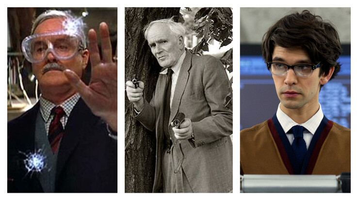 John Cleese, Desmond Llewelyn, Ben Whishaw como Q (Fonte da imagem: Wikimedia - editado)