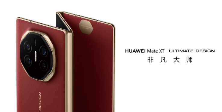 O Huawei Mate XT tem um visual premium, com bordas douradas adornando as bordas do dispositivo triplo dobrável. (Fonte da imagem: Huawei)