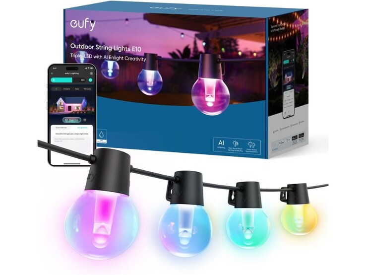 O recurso de IA nas luzes Eufy E10 permite que o senhor insira suas preferências de iluminação e gera diferentes temas de iluminação. (Fonte da imagem: Eufy/Amazon)