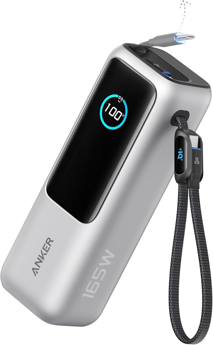 A nova versão prata claro do Anker Zolo Power Bank (25K, 165W, cabos embutidos e retráteis). ((Fonte da imagem: Anker)