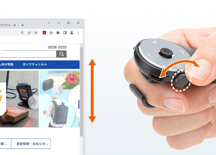 O Sanwa Finger Mouse tem uma roda em forma de coroa que pode girar para rolar as páginas da Web. (Fonte da imagem: Sanwa Supply)