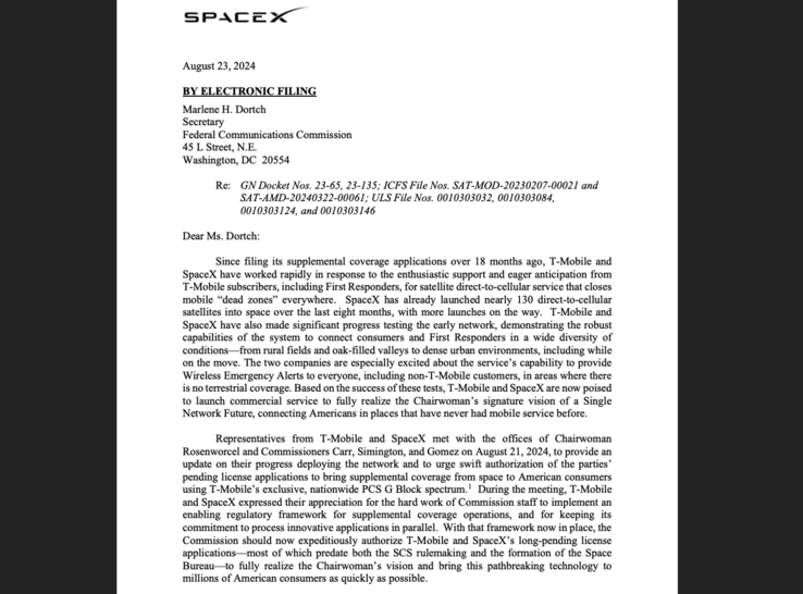 Carta de argumentação da SpaceX para a FCC