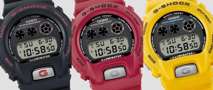 O novo relógio Casio DW-6900TR está disponível em três cores: preto, vermelho e amarelo. (Fonte da imagem: Casio)