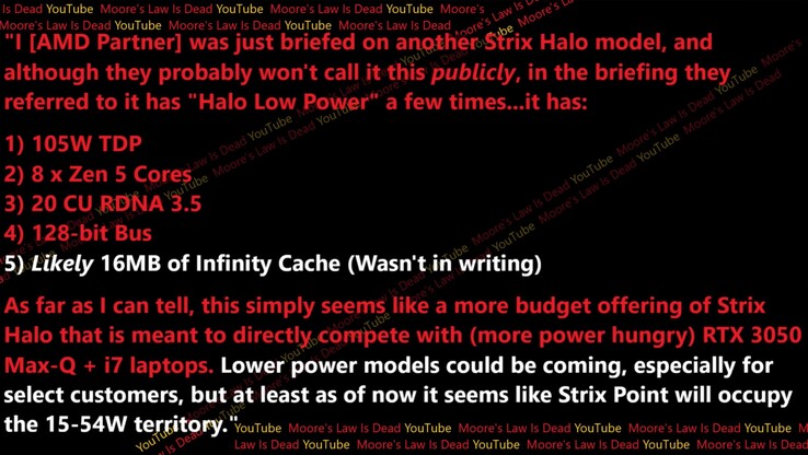 Vazamento das especificações e do desempenho do Strix Halo LP. (Fonte da imagem: Moore's Law Is Dead)