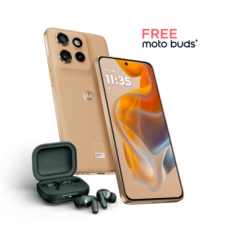 A Motorola incluirá um par de fones de ouvido Moto Buds+ de cortesia nos pedidos iniciais. (Fonte da imagem: Motorola)