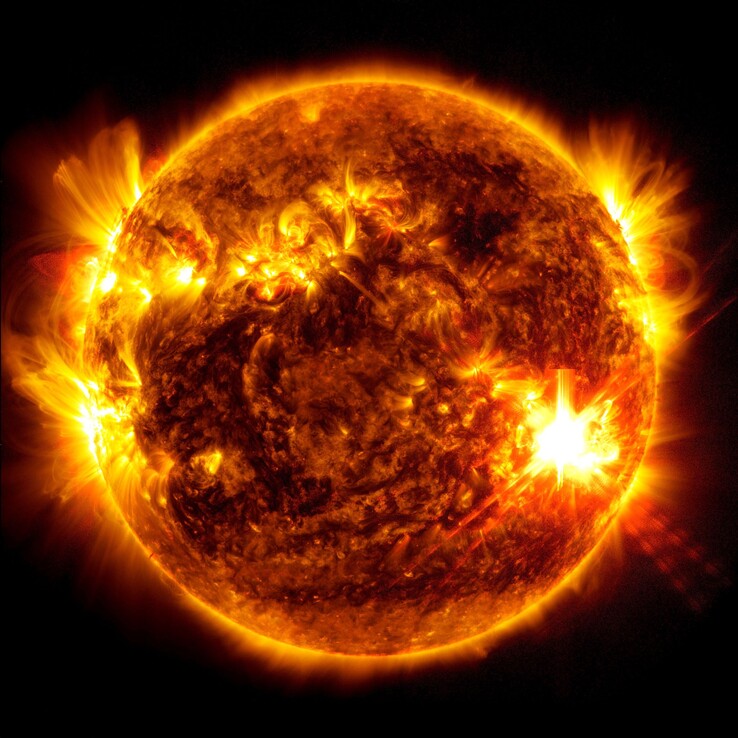 A explosão solar X5.8 em 10 de maio de 2024 é uma das maiores e interrompeu os sinais de GPS. (Fonte: NASA/SDO)