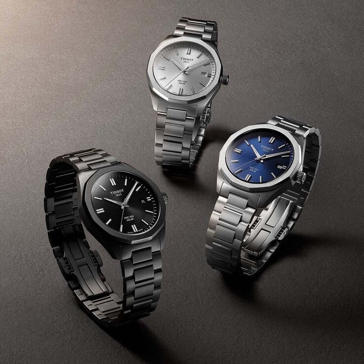 O Tissot PRC 100 Solar vem em variantes de mostrador prateado, azul e preto (Fonte da imagem: Tissot)