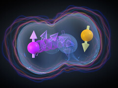 Os spins de dois buracos de elétrons interagem nesta impressão artística. (Imagem: NCCR SPIN)