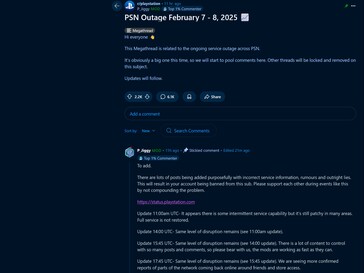 Atualização do Reddit da PlayStation Network (Fonte: Reddit)