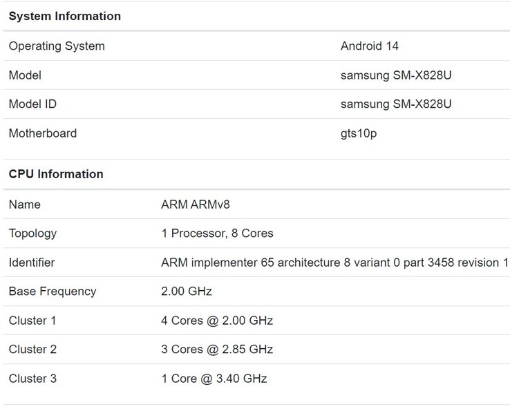 SM-X828U com Dimensity 9300+ no Geekbench