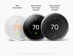 Nest Thermostat E, termostatos Nest Learning de 3ª e 4ª geração, lado a lado.  (Fonte da imagem: @MysteryLupin no X)