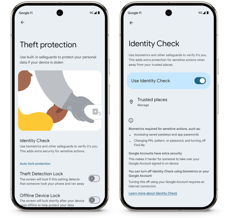 O Google apresenta uma prévia da interface de usuário do Identity Check, embora ela possa variar de OEM para OEM. (Fonte: Blog do Google)