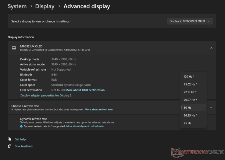 O XPS 13 9345 oferece uma taxa de atualização máxima de 120 Hz, mas apenas a 1440p. (Fonte da imagem: Notebookcheck)