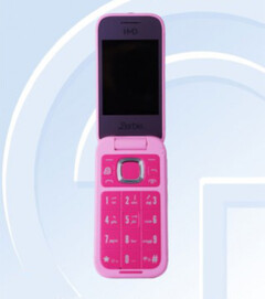 Espera-se que o próximo flip phone da HMD Global esteja disponível apenas em uma única opção de cor &quot;Barbie Pink&quot;. (Fonte da imagem: TENAA via GSMArena)