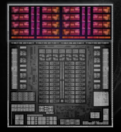 Ilustração do Ryzen AI Max+ 395, CPU destacada em vermelho (fonte: AMD)