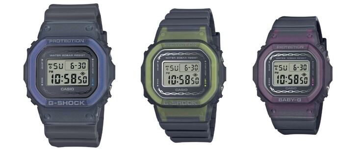 Da esquerda para a direita: o -5600RS-8JF, o GMD-S5610RS-8JF e o BGD-565RS-8JF. (Fonte da imagem: Casio)