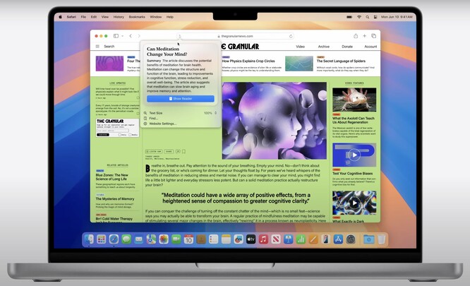o macOS Sequoia recebe um modo de leitura reformulado no Safari com impressionantes recursos antidistração. (Fonte: Apple)