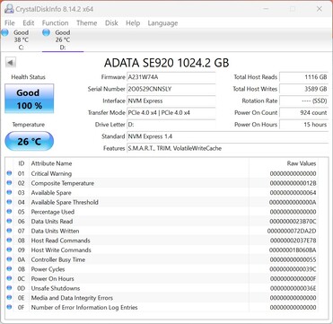 O ADATA SE920 opera com PCIe 4.0 x4