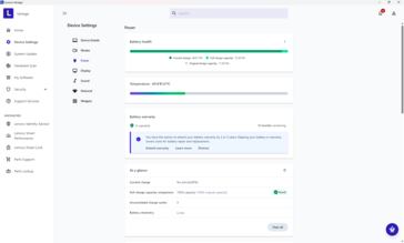 Menu de configurações de energia