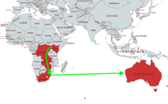 A rota proposta para o novo cabo submarino de fibra óptica do Google atravessa o sul da África e o Oceano Índico. (Imagem via MapChart com edições)