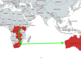 A rota proposta para o novo cabo submarino de fibra óptica do Google atravessa o sul da África e o Oceano Índico. (Imagem via MapChart com edições)