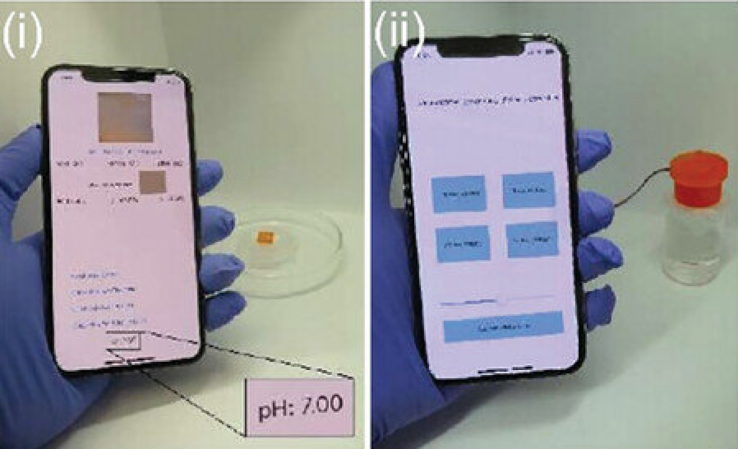 O aplicativo de smartphone para i) detecção e ii) administração de medicamentos. (Fonte da imagem: Advanced Healthcare Materials)