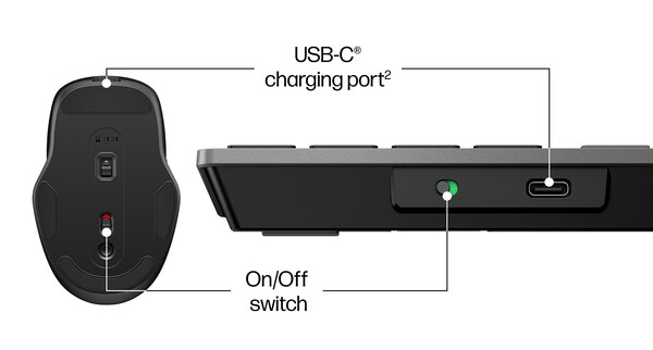 Os combos de teclado e mouse da HP têm uma porta de carregamento USB-C. (Fonte da imagem: HP)