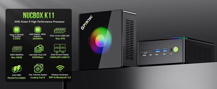 K11: O mini PC vem com iluminação RGB. (Fonte da imagem: GMKtec)