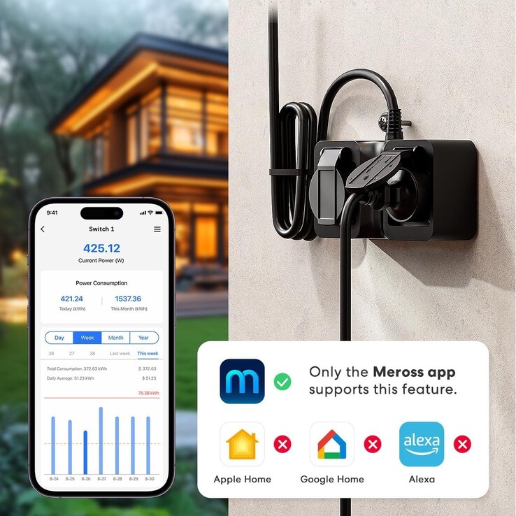 O plugue externo Meross Smart Wi-Fi já está disponível. (Fonte da imagem: Meross)