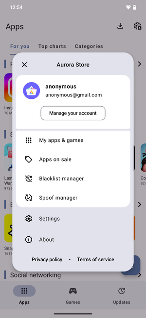 A Aurora Store permite que o usuário baixe e atualize aplicativos do Google Play por meio de um login anônimo (Fonte: AuroraStore)