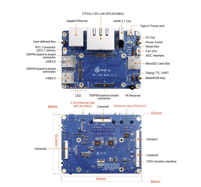 Placa de transporte OrangePi CM5. (Fonte da imagem: Orange Pi)