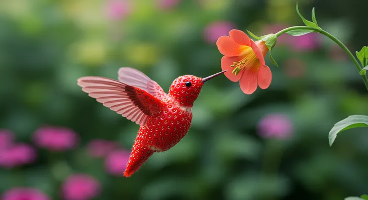 Uma imagem gerada pelo Imagen 3 usando o prompt "strawberry bird" (pássaro morango) (Fonte da imagem: Google)